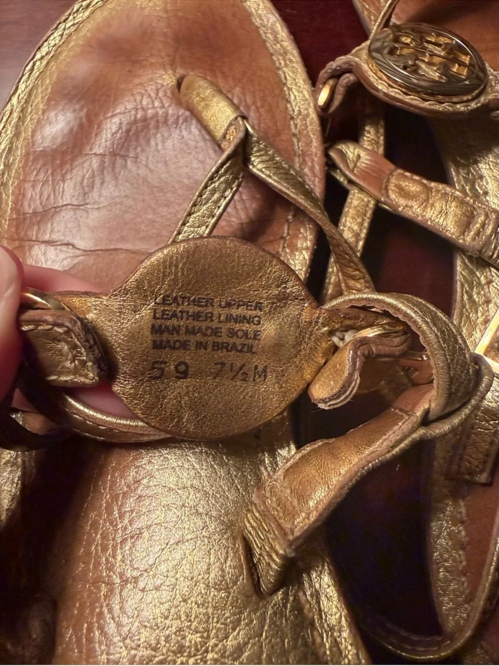 Tory Burch Metallic Gold Logo Thong Sandals